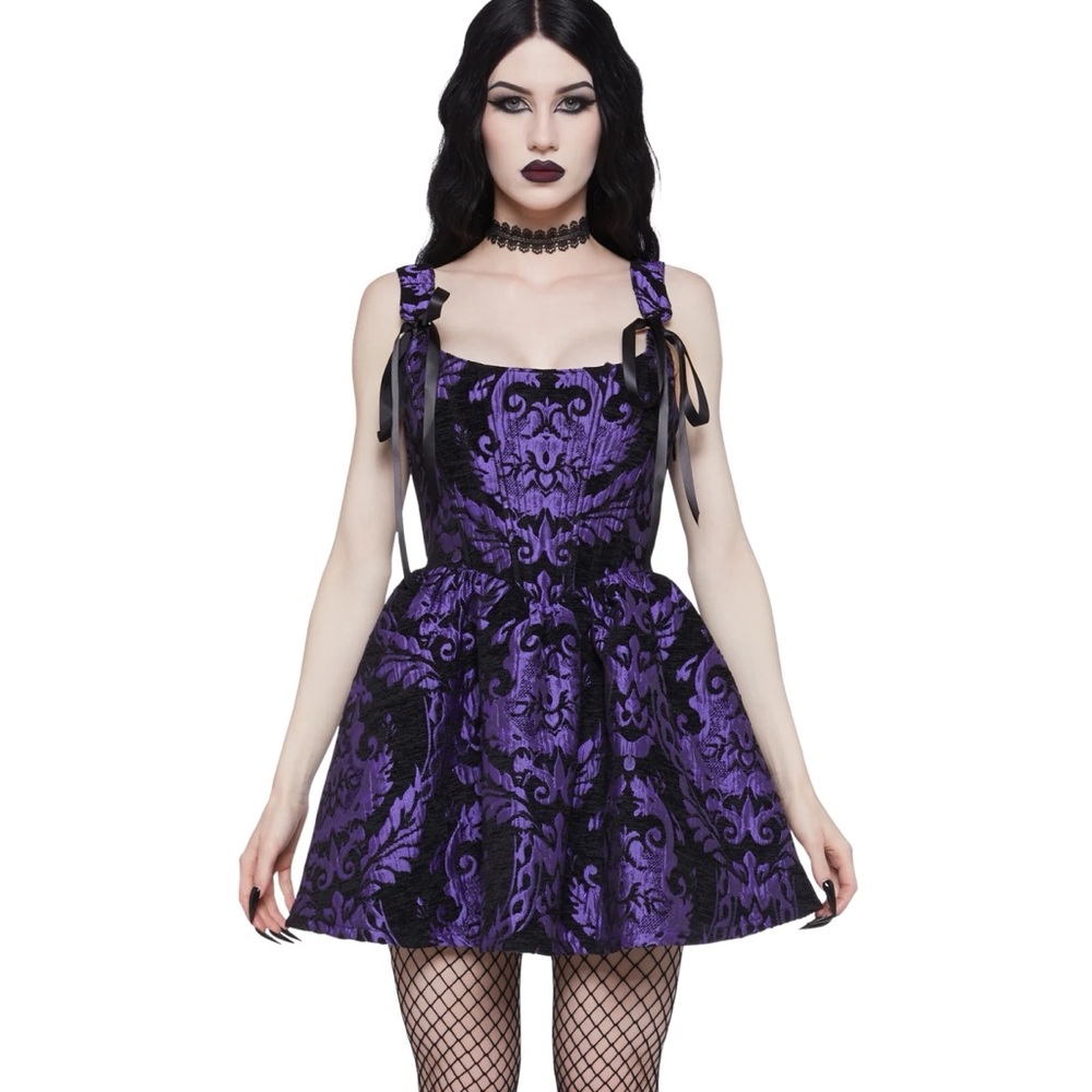Widow Sultry Sins purple and black brocade goth princess dress. Dolls kill L